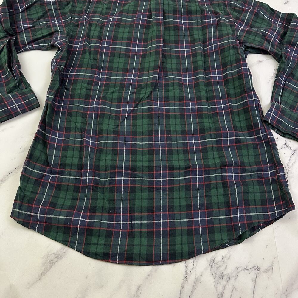 Lands End Mens Vintage 90s Plaid Shirt Size L Blue Green Wool Cotton Blend - Picture 12 of 12